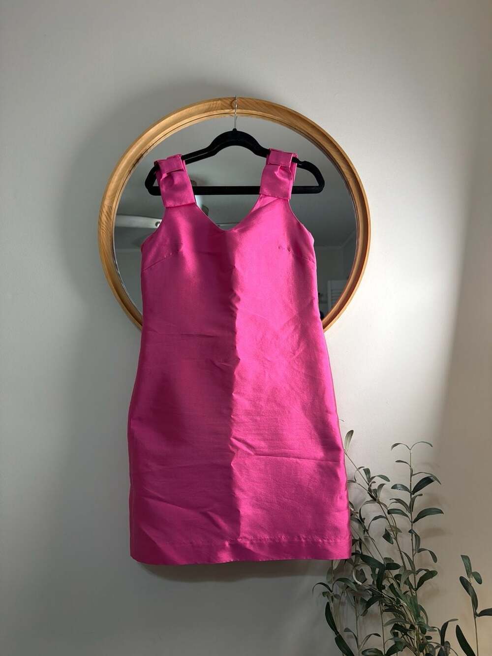 Sara Campbell Mini Dress Women 8 Fuchsia Pink Classic Silk Shantung Bow Straps